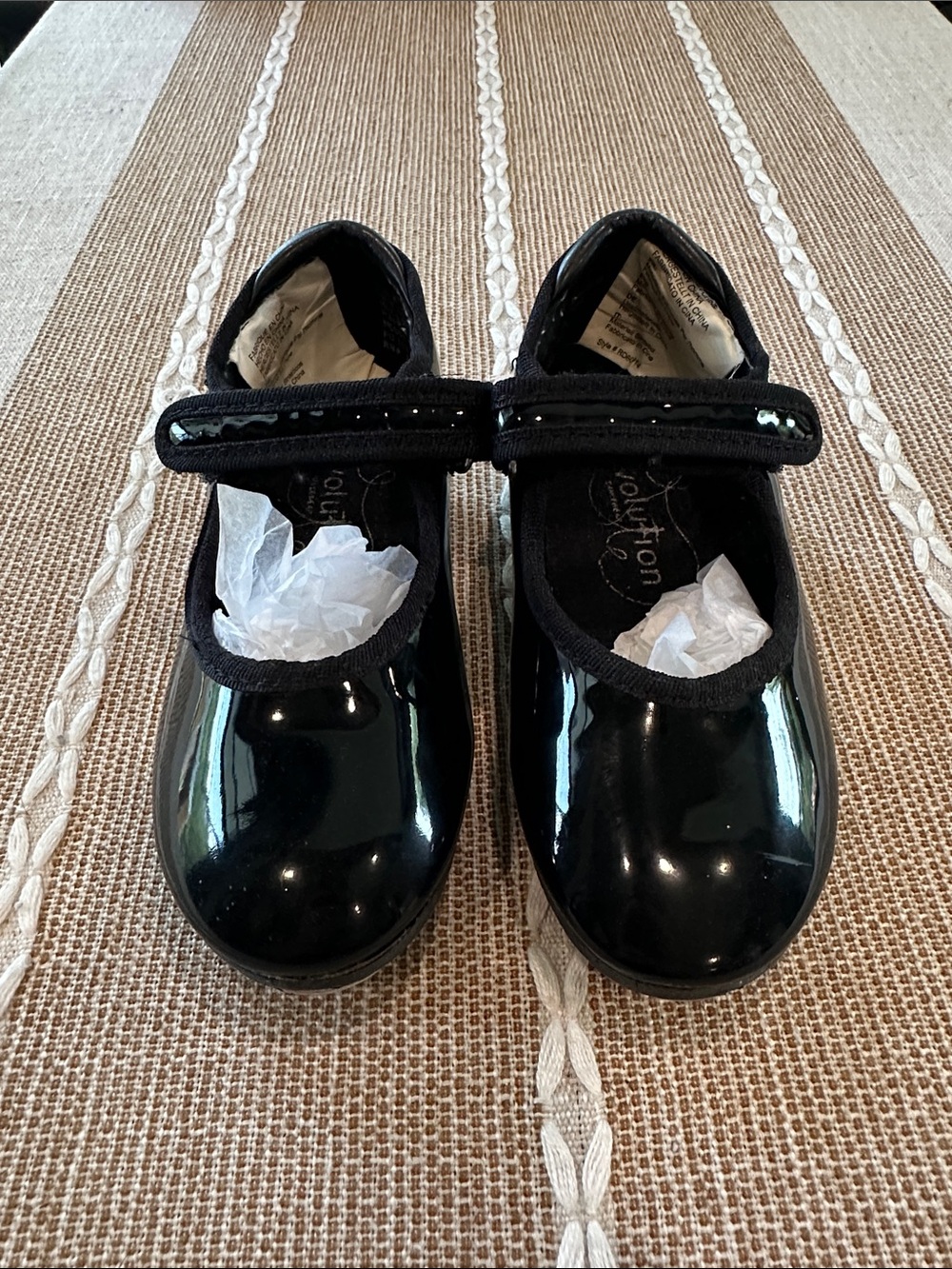 Girls Black Patent Tap Shoes with Velcro Strap